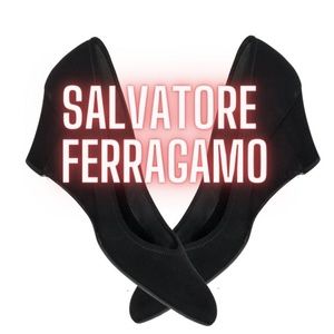 Ferragamo Elegant Black Canvas Wedge Heel